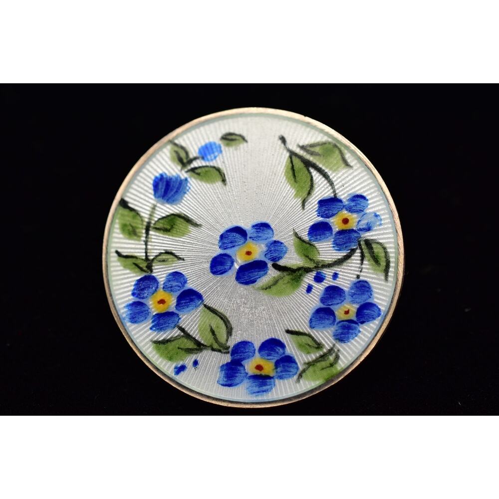 David Anderson Norway Pin Brooch Flower Enamel Round Signed Victorian 925 BinBP